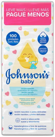 Algodão Quadrado Johnson's Baby 100 Unidades