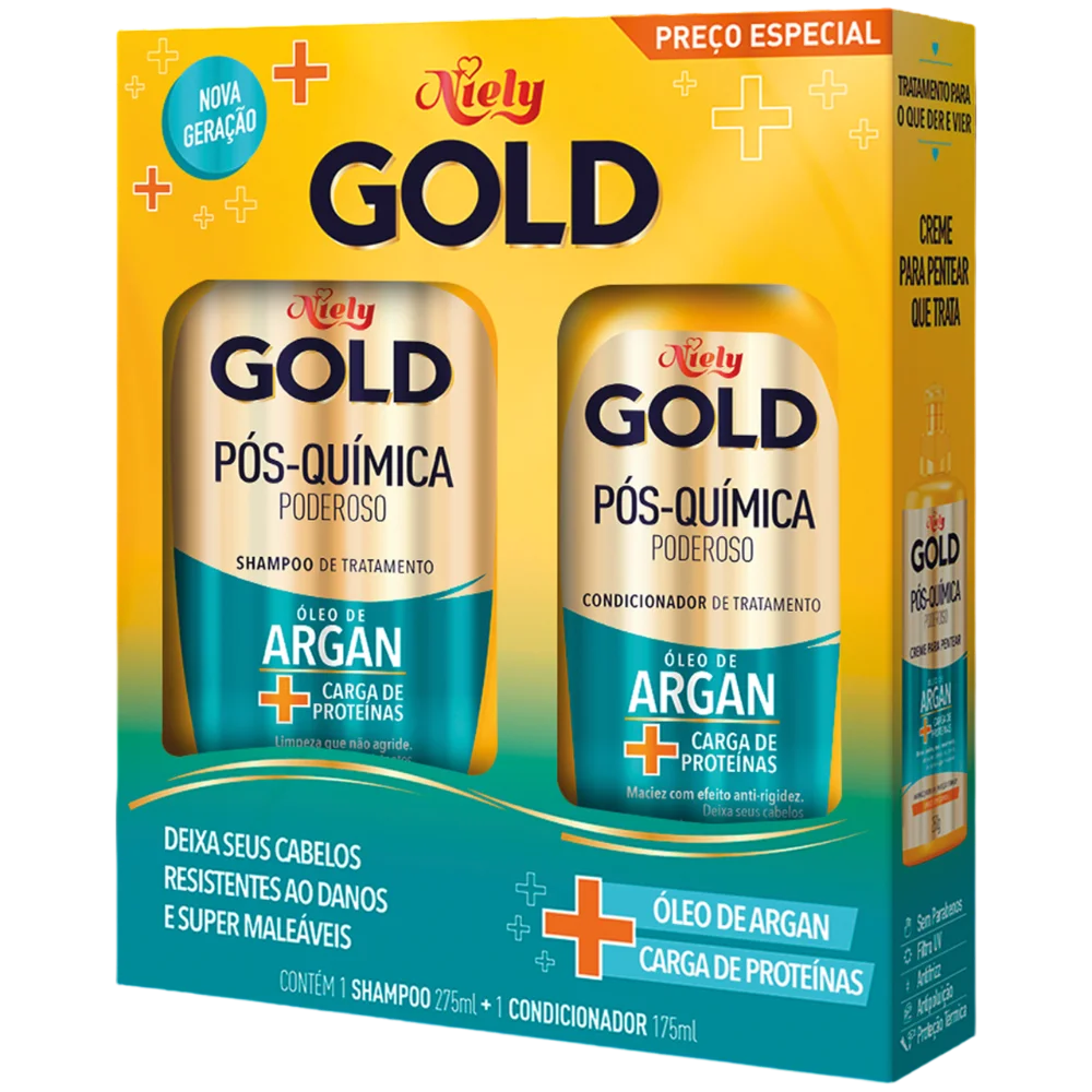 Kit Niely Gold Shampoo 275ml + Condicionador 175ml Pós Química Óleo de Argan