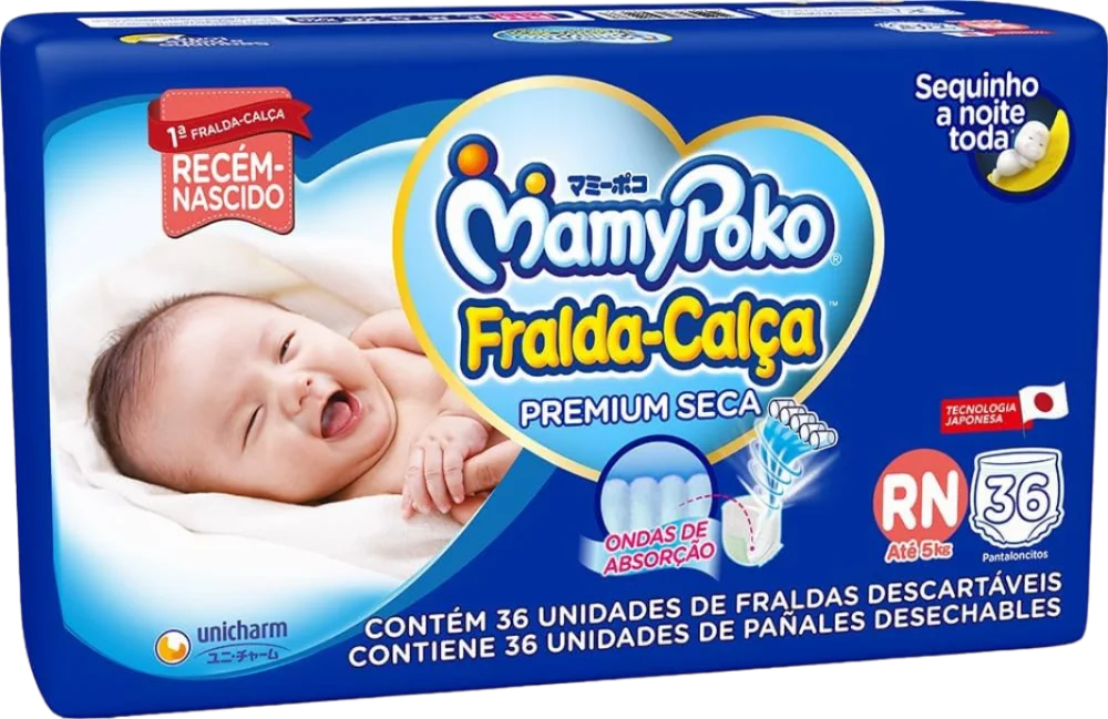 FRALDA-CALÇA MAMYPOKO CUIDADO REAL 36 UNIDADES - TAMANHO RN