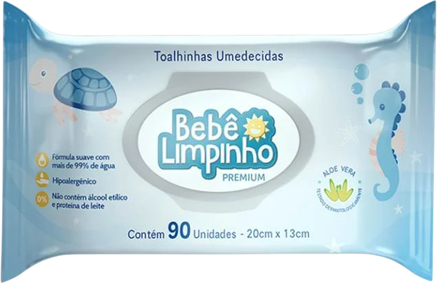 Toalha Umedecida Bebê Limpinho Premium 90 Unidades